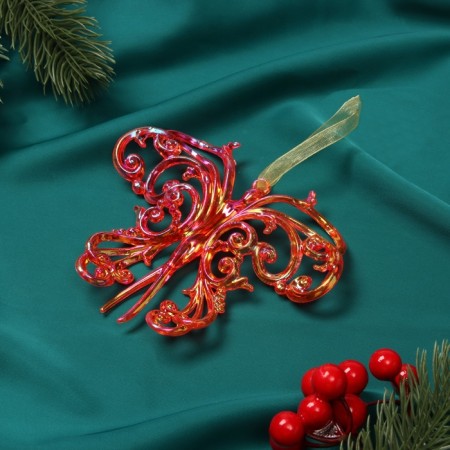 Christmas tree decoration "Lace butterfly" 10x12 cm, red overflow-1