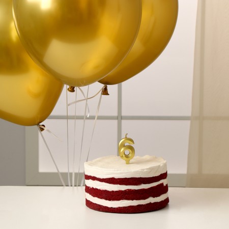 Set of candle in a cake + 5 balls, number 6, gold-1