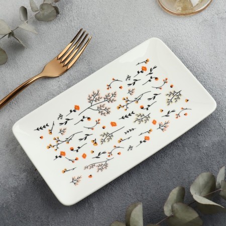 Ceramic "Flowers" dish, 20.5 x 12.5 x 1.8 cm, white color-1