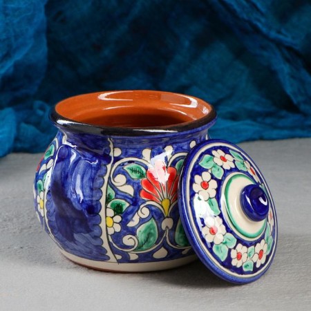 Sugar of Rishtan ceramics "Flowers", 1 l, blue-1
