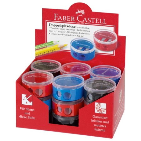 Faber-Castell sharpener with container 2 holes, mix*3 colors-2