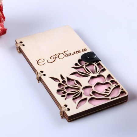 Wooden envelope "Happy anniversary!" Handmade, light, flowers, 16.5x8x0.9cm-1