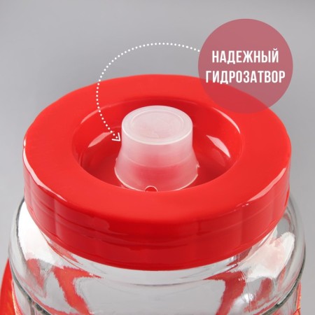 Glass jar, with a hole for a hydraulic plant, 5 l, the color is red-1