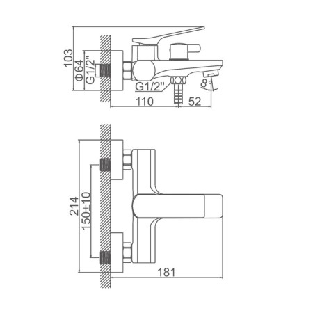 ACCOONA A63122F bath mixer, single -leaf, short spout, black-6