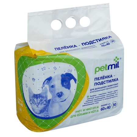 Speaking "Petmil" absorbent cellulose, 60 x 40 cm (in a set of 30 pcs)