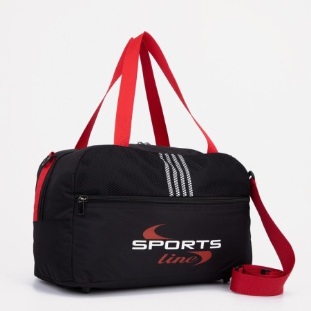 Sports bag with lightning, external pocket, long belt, black/red color