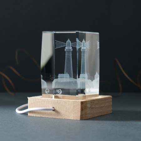 Souvenir glass backlight "Rectangle. Lighthouse" stand wood, USB 7x7x10-6