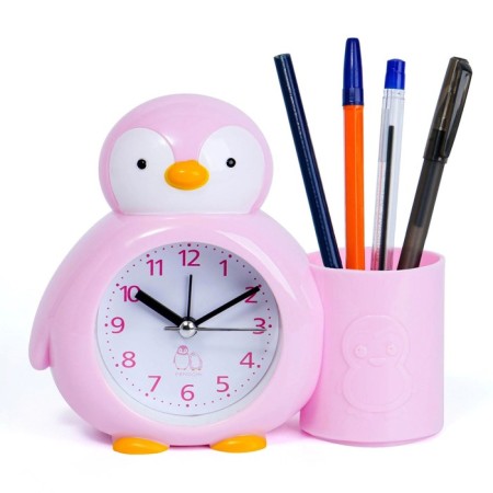 Alarm clock "Penguin", with a pencil, discrete move, D-6 cm, 12 x 14.5 cm, pink-1