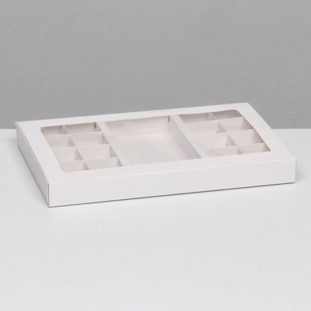 Box of 8 + 8 sweets + chocolate, with a window, white 30 x 19.5 x 3 cm-1