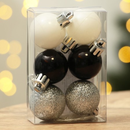 Christmas balls New Year, for the New Year, plastic, d = 3 cm, 6 pcs., Black, silver, white color-2
