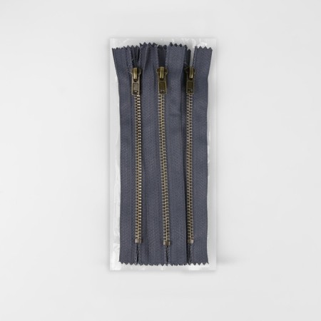 Metal zipper, No. 4, non -proceeding, automatic lock, 14 cm, gray/antique color-2