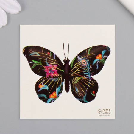 Tattoo on the body black "butterflies with flowers" set 4 pcs 6x6 cm-4