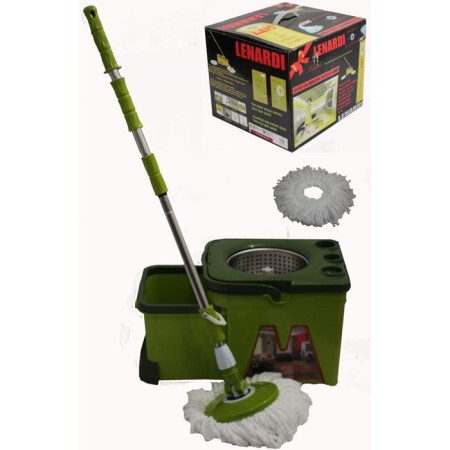 Lenardi cleaning set: mop, bucket, squeeze capacity, storage compartments, green color