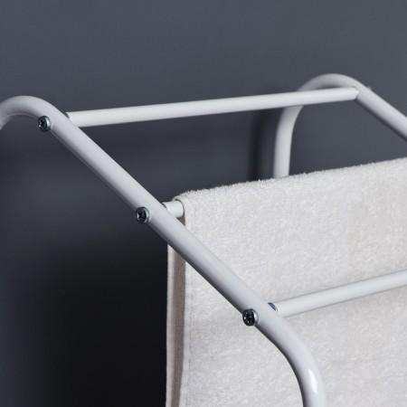 Rabberry with a basket for linen and crossbars, 2 tier, white color, 38x35x160 cm-6