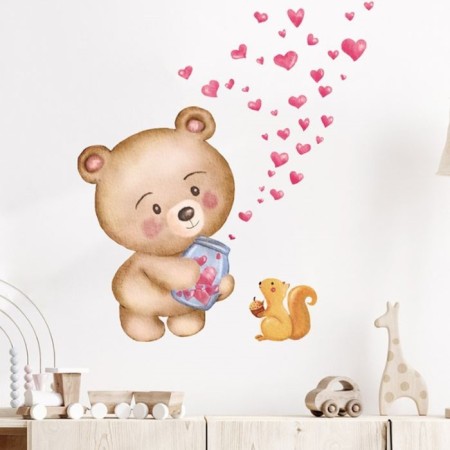 Stick plastic interior color "Bear and squirrel, with a jar of heart" 30x60 cm