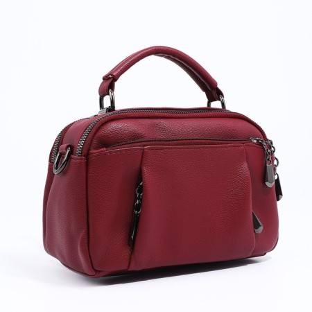 Cross-Bodi bag with zipper, burgundy color-3