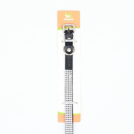 A collar with rows of 4 rows and rhinestones on a buckle, 38 x 1.5 cm, Osh 26-33, black-7
