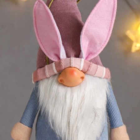Interior doll "Santa Claus in a pink-blue outfit, in a cap with ears" 48x10x13 cm-4