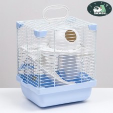 The cage for rodents is equipped, 23 x 19 x 28 cm, blue