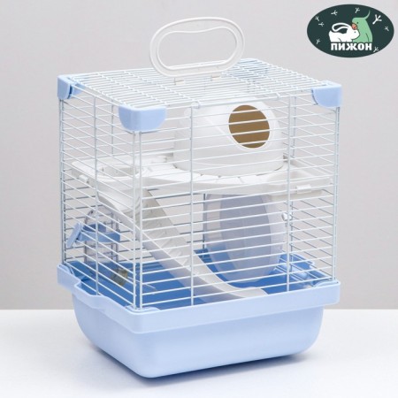The cage for rodents is equipped, 23 x 19 x 28 cm, blue