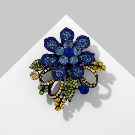 Brooch "Flower" with curls, the color is blue in ferrous metal-2