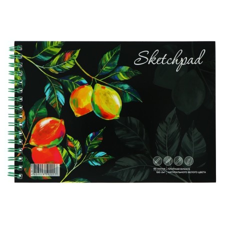 Sketchpad A5, 60 sheets on the crest "lemons", solid cover, selective UV-lak, an offset block 100 g/m2