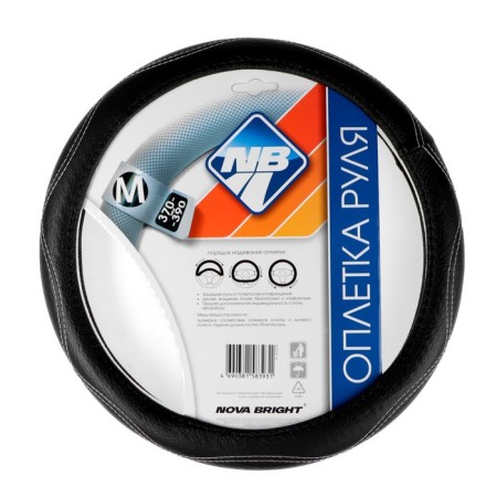Braid on the steering wheel Nova Bright eco -leather, black, shagren, white line, size M-1
