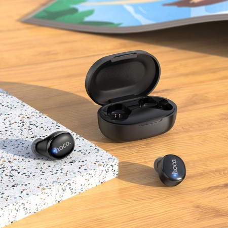 Hoco E11 TWS headphones, wireless, vacuum, BT5.1, 40/300 mAh, microphone, black-8