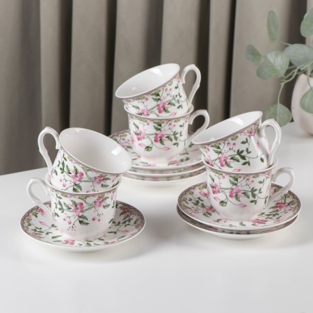 Service Porcelain Tea Daulay "Blanco", 12 items: 6 cups 220 ml, 6 saucer d = 14 cm