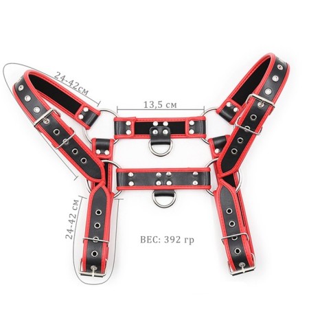 BDSM Podsm Oki, male, on the chest, eco-leather, red kant-13