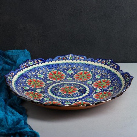 Largan Rishtan ceramics "Flowers", 41 cm, corrugated, blue-7