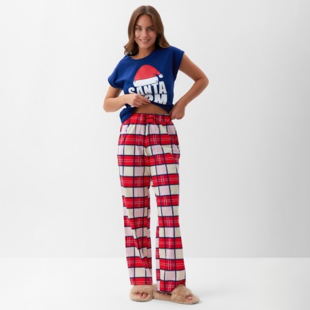 Pajama New Year's Women's KAFTAN "Santa Team", red/blue color, size 44-46-5