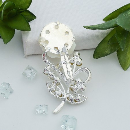 Brooch "Flower", Rose is delicate, white color in silver-1