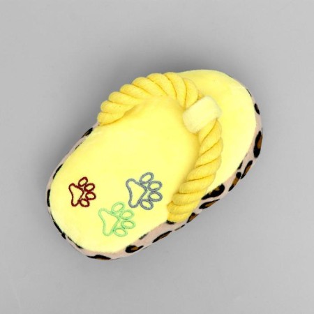 The toy is soft for dogs "slippers with a rope", with a squeak, 15 cm, yellow-2
