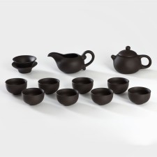 A set for the tea ceremony Ceramic “Clay”, 11 objects: 8 PIAL 50 ml, kettle, milkman, mortar, brown color