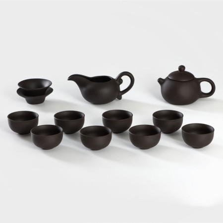 A set for the tea ceremony Ceramic “Clay”, 11 objects: 8 PIAL 50 ml, kettle, milkman, mortar, brown color