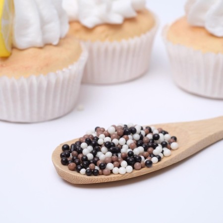 Confectionery sprinkling with a soft center "Bead": white, black, brown, 50 g-1