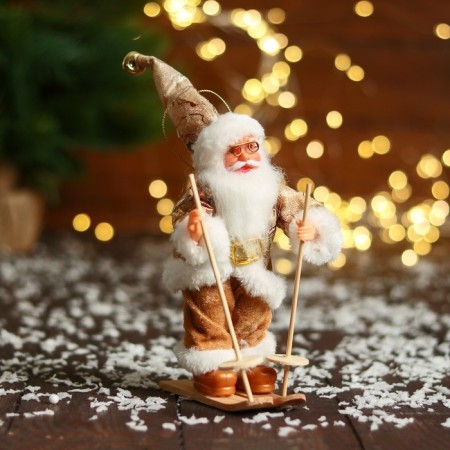 Santa Claus "in a brilliant suit, skiing" 16 cm, golden white-1