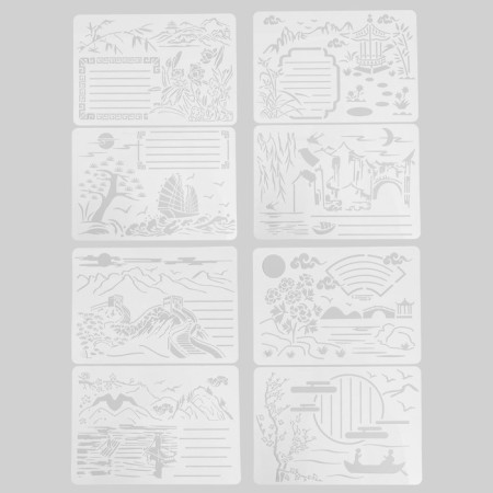 Eastern landscapes stencil with lines set of 8 pcs 21x29 cm