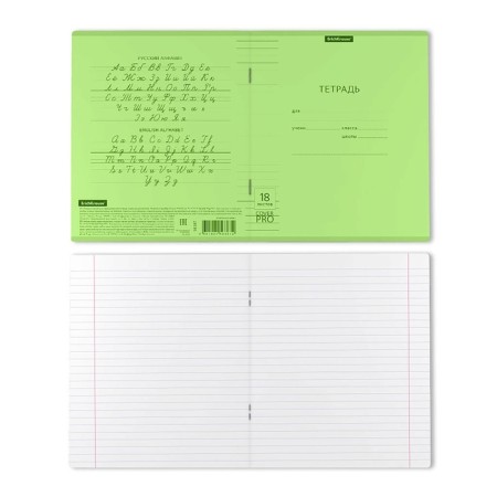 Notebook 18 sheets ruler Erichkrause Coverpro Neon "Classic", plastic cover, OFSET block, whiteness 100%, green-6