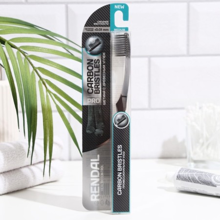 Rendall toothbrush of medium rigidity with Carbon Bristles coal, 1 pc., Mix-5
