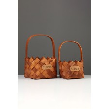 Set 2 pcs of wicker baskets, 20 x 20 x 12, 16 x 16 x 10 cm, handle h = 15 cm,