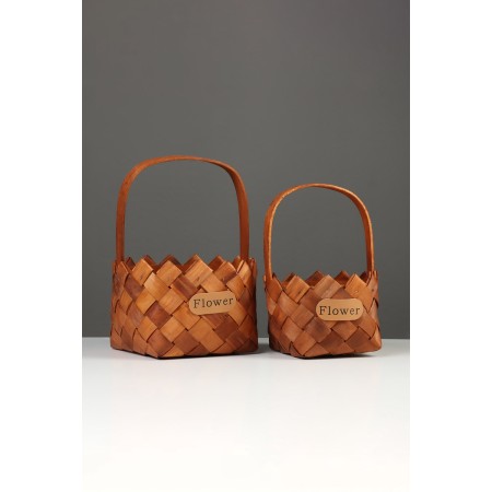 Set 2 pcs of wicker baskets, 20 x 20 x 12, 16 x 16 x 10 cm, handle h = 15 cm,