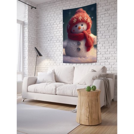 Decorative panel with photo printing "Snowman", vertical, size 150x200 cm