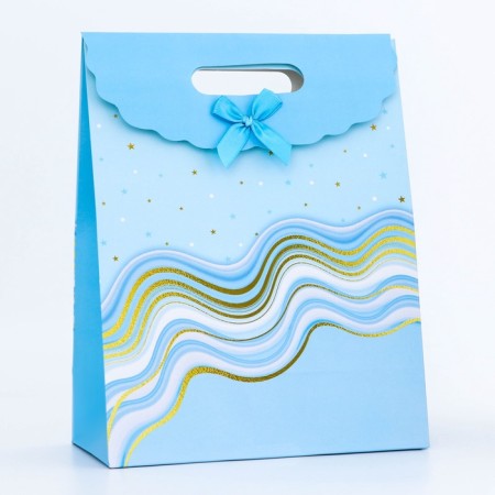 Gift box-package, packaging with a cut handle, "blue grace", 24 x 12 x 31 cm