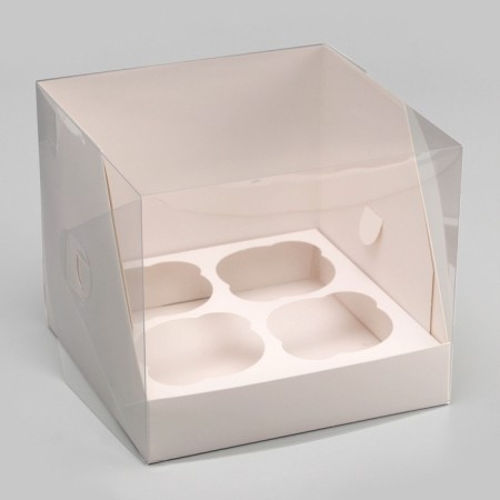 Confectionery folding box for 4 cupcakes, white 16 x 16 x 14 cm