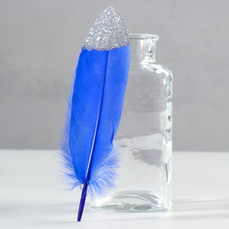A set of goose feathers 15-20 cm, 10 pcs, blue with silver chips