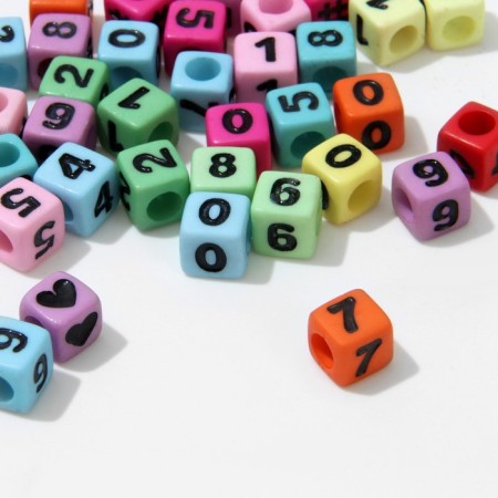 Acrylic bead "numbers and symbols" mix, cube 7 × 7 mm, set 10 g, color mix-1