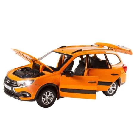 Metal Lada Granta Cross 1:24, doors, hood, trunk, light and sound effects open, orange color-2
