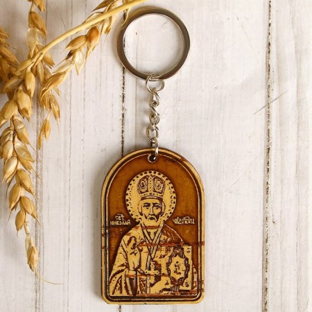 A keychain with a prayer "Nikolai Wonderworker", birch bark